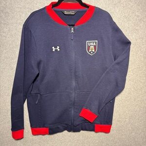 Under Armour Men's Team USA Bomber Jacket in navy blue with red accents